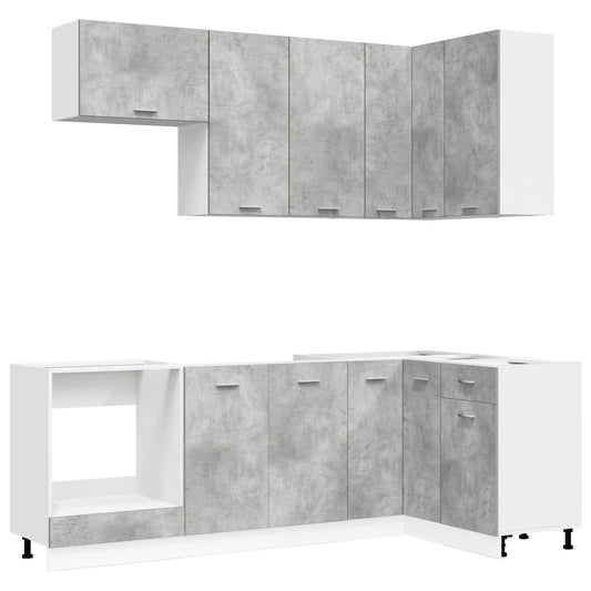 Kitchen Unit LYON 8 pcs Concrete Grey Engineered Wood