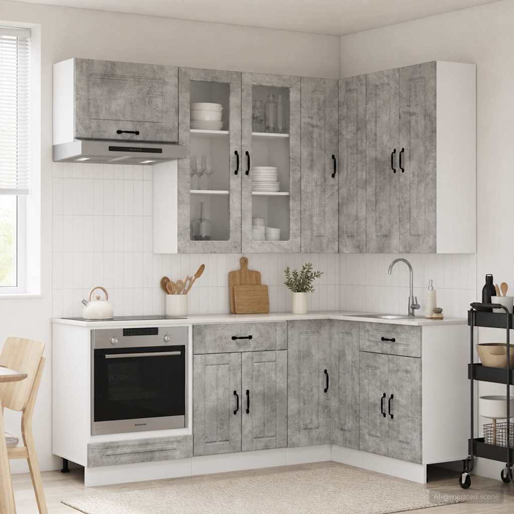 Kitchen Unit KALMAR 8 pcs Concrete Grey Engineered Wood