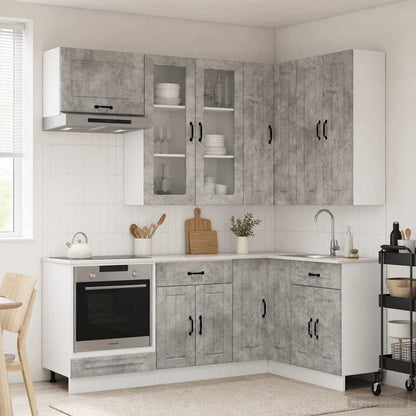 Kitchen Unit KALMAR 8 pcs Concrete Grey Engineered Wood
