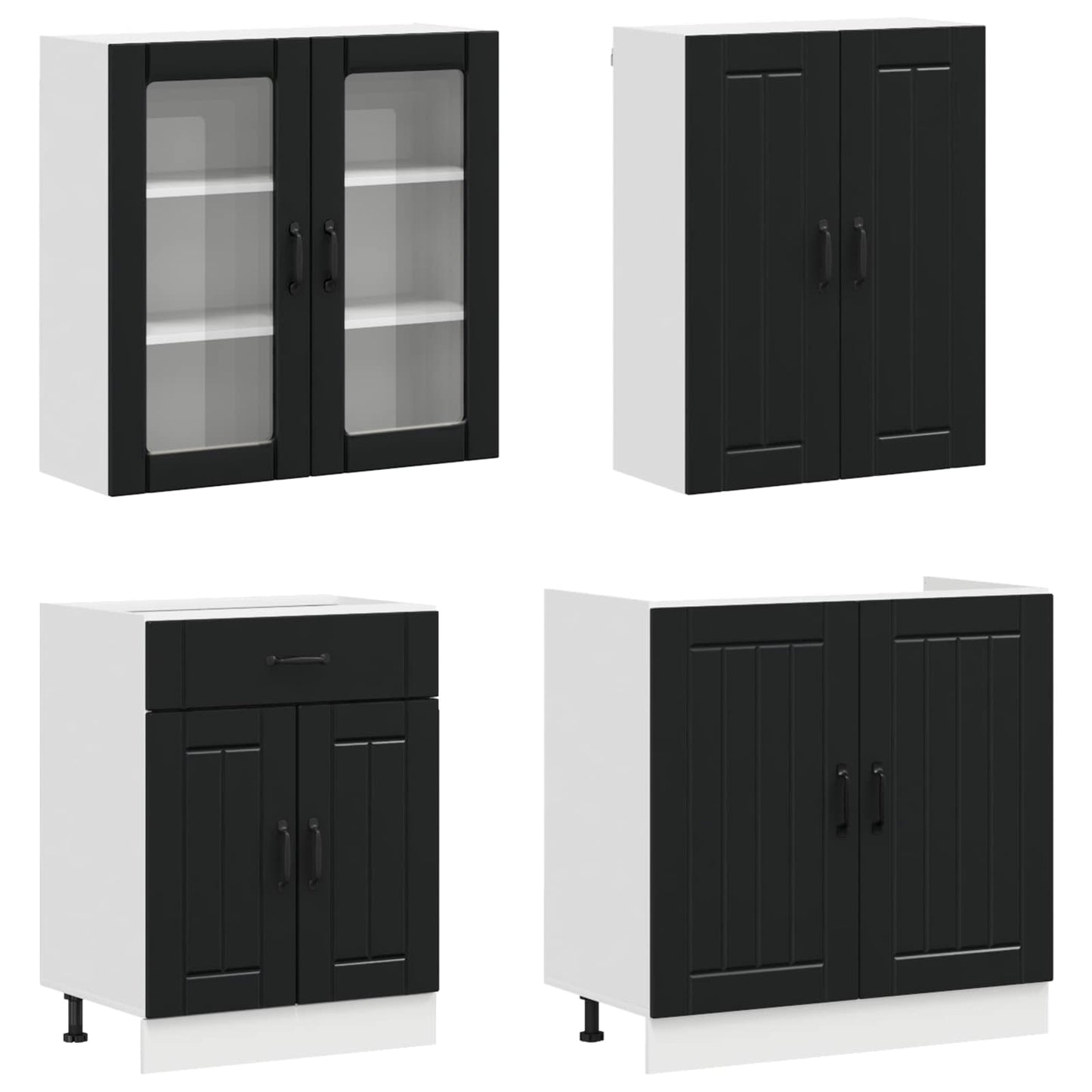 Kitchen Unit LUCCA 8 pcs Black Engineered Wood