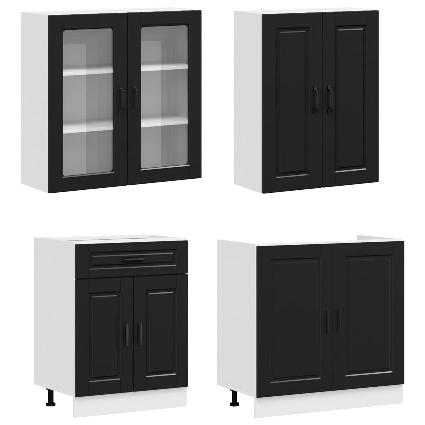 Kitchen Unit PORTO 8 pcs Black Engineered Wood
