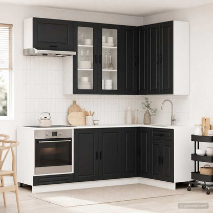 Kitchen Unit PORTO 8 pcs Black Engineered Wood