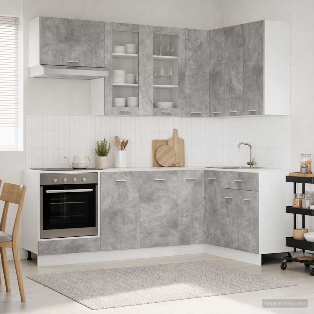 Kitchen Unit LYON 8 pcs Concrete Grey Engineered Wood