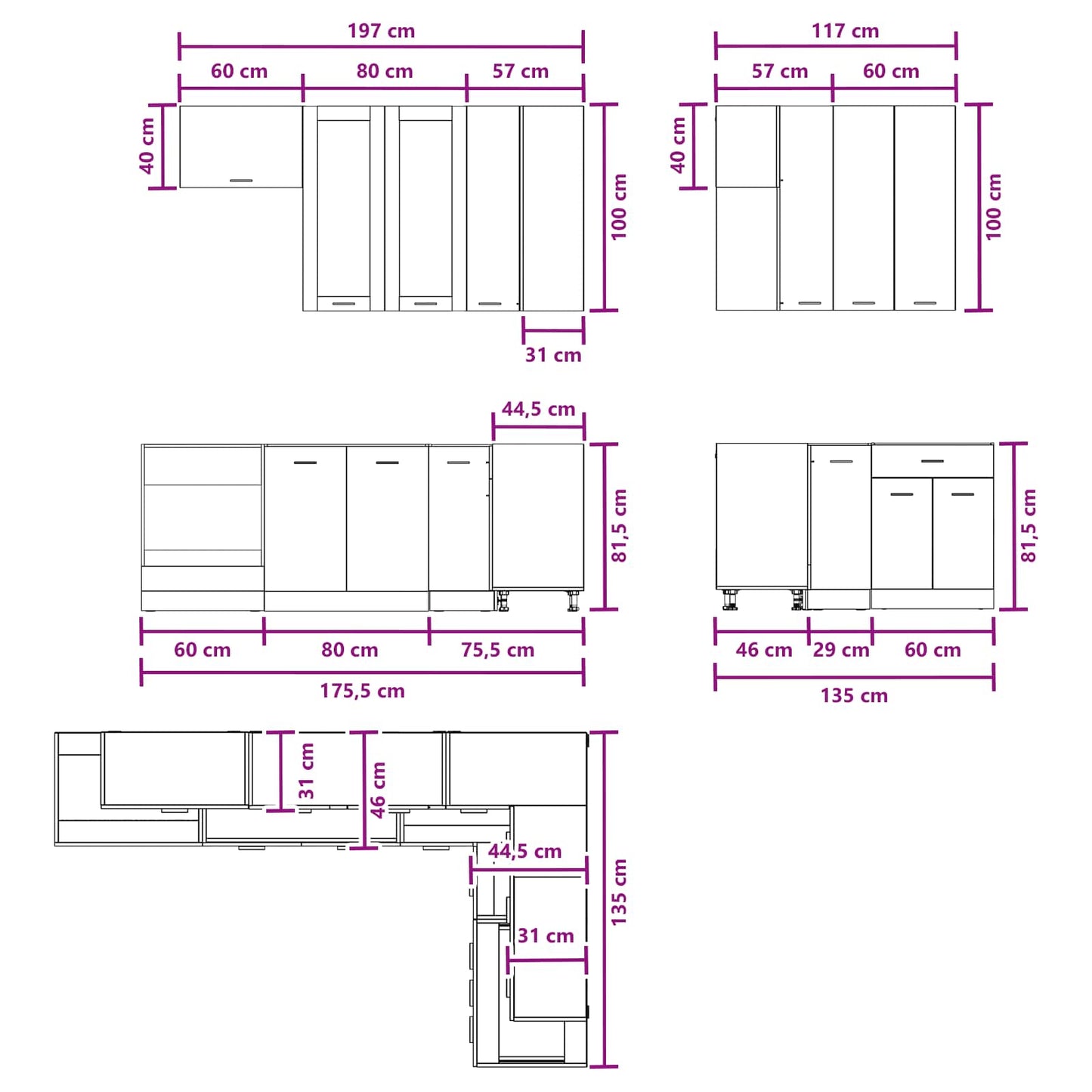 Kitchen Unit LYON 8 pcs Smoked Oak Engineered Wood