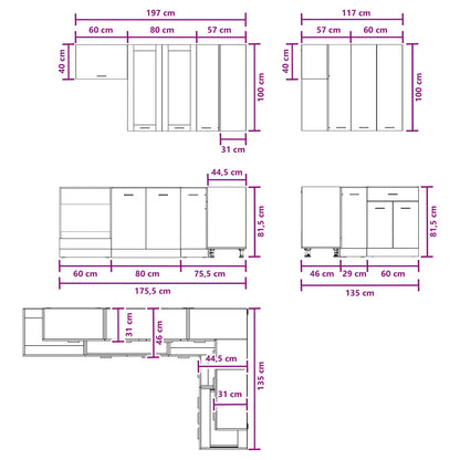 Kitchen Unit LYON 8 pcs Smoked Oak Engineered Wood