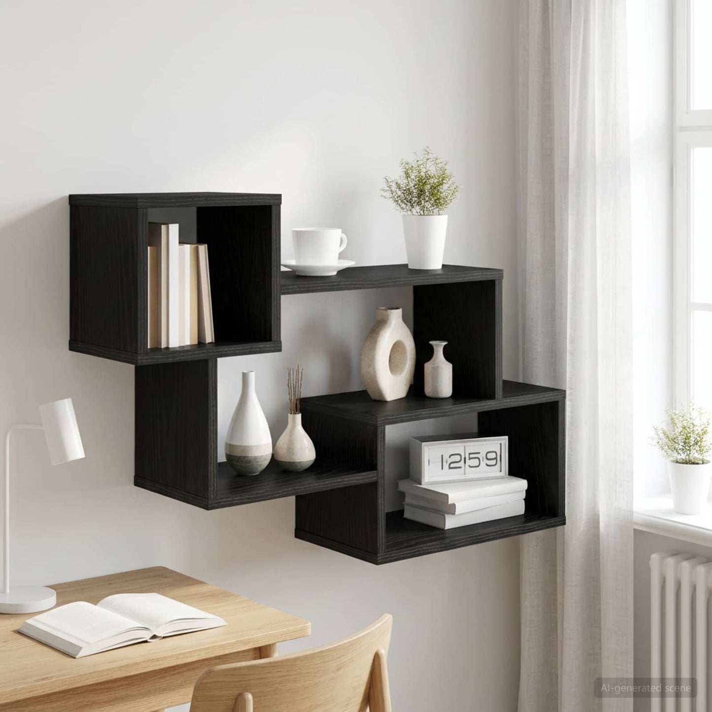 Floating Shelf Wall-Mounted Black Oak 87 x 20 x 55 cm