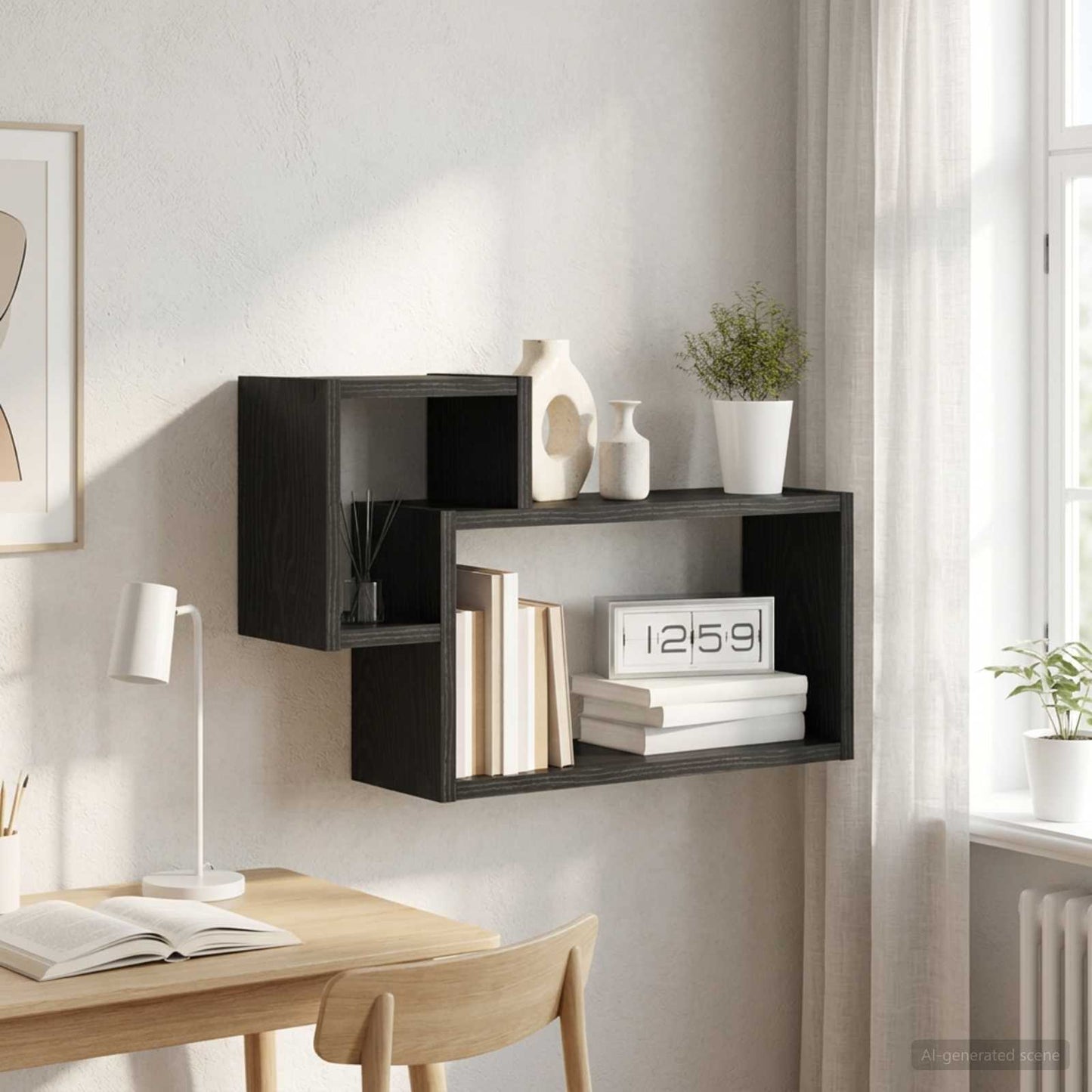 Wall Shelf Wall-Mounted Black Oak 55 x 15 x 35 cm