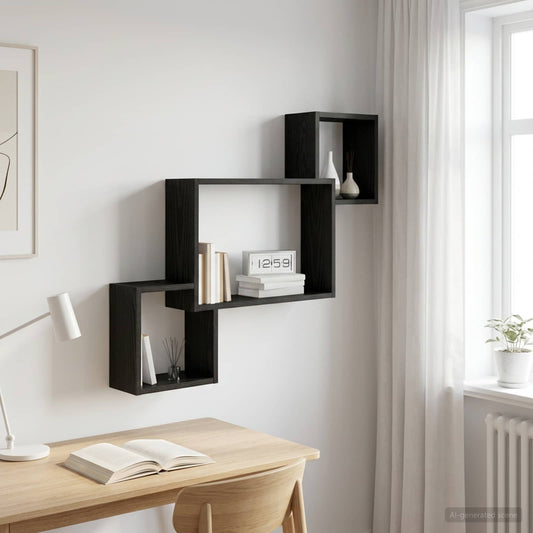 Wall Shelf Wall-Mounted Black Oak 91.5 x 15 x 76 cm