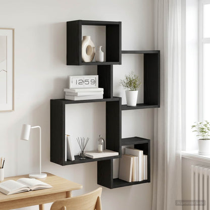Wall Cube Shelves Wall-Mounted Black Oak 64 x 13.5 x 91.5 cm