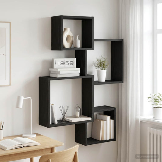 Wall Cube Shelves Wall-Mounted Black Oak 64 x 13.5 x 91.5 cm
