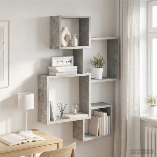 Wall Cube Shelves Wall-Mounted Concrete Grey Engineered Wood