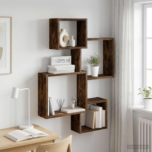 Wall Cube Shelves Wall-Mounted Smoked Oak 64 x 13.5 x 91.5 cm