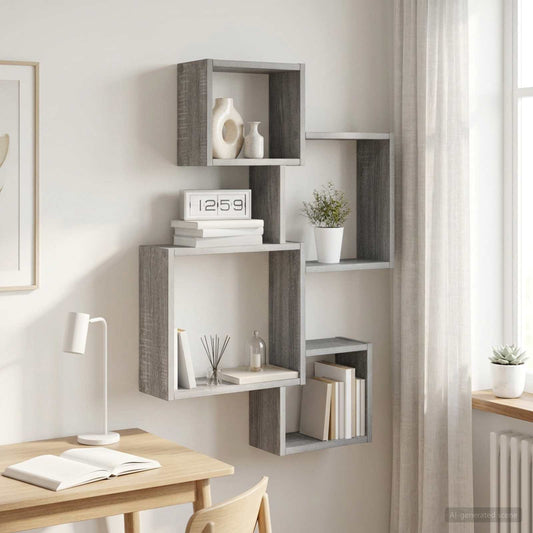 Wall Cube Shelves Wall-Mounted Grey Sonoma 64 x 13.5 x 91.5 cm