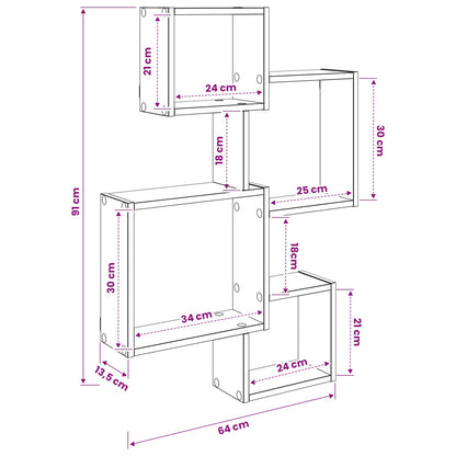 Wall Cube Shelves Wall-Mounted Old Wood 64 x 13.5 x 91.5 cm