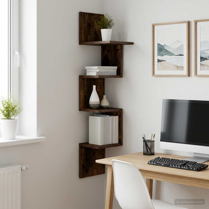 Wall Shelf Wall-Mounted Smoked Oak 32 x 21 x107 cm