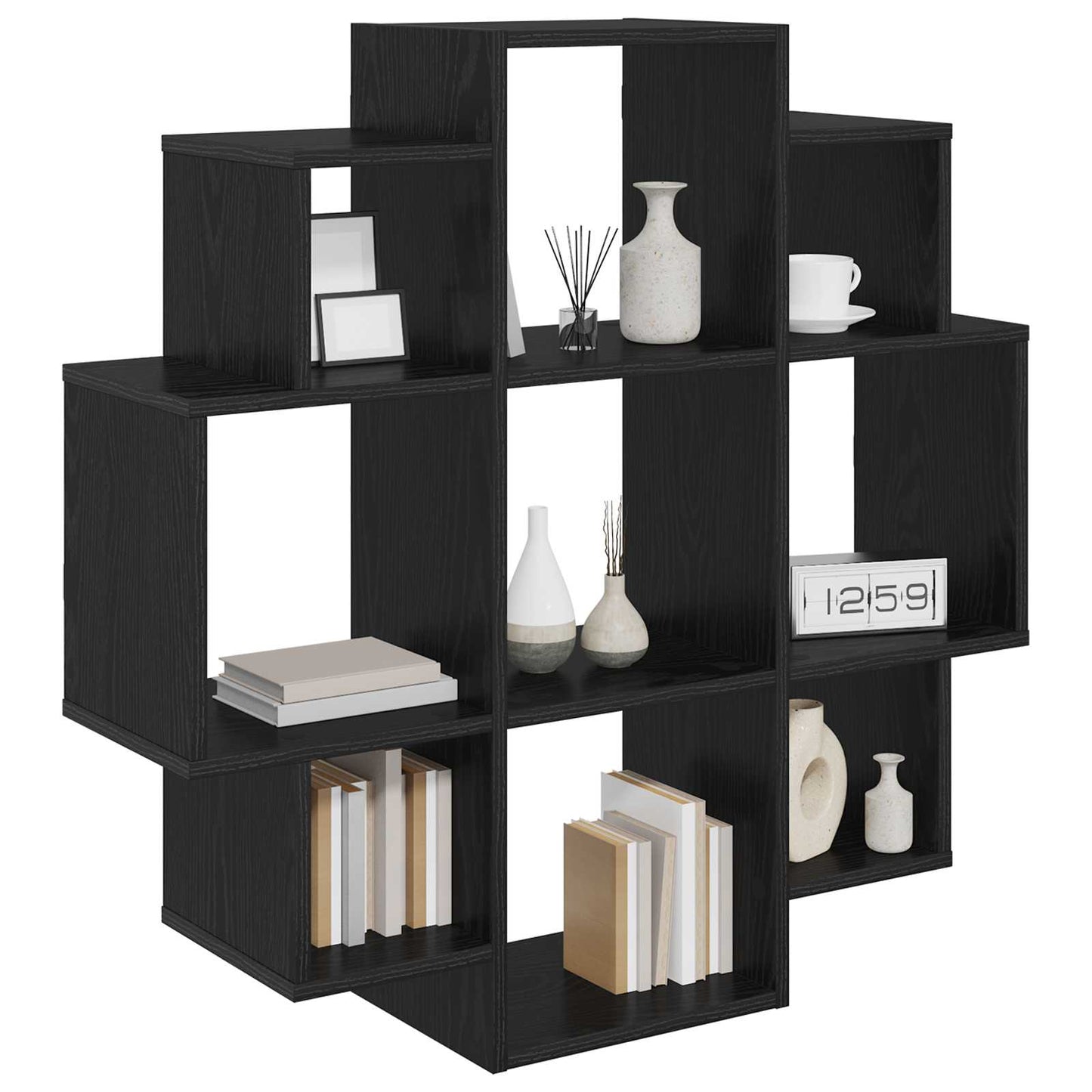 Wall Shelf Black Oak 90 x 25 x 90 cm Engineered Wood