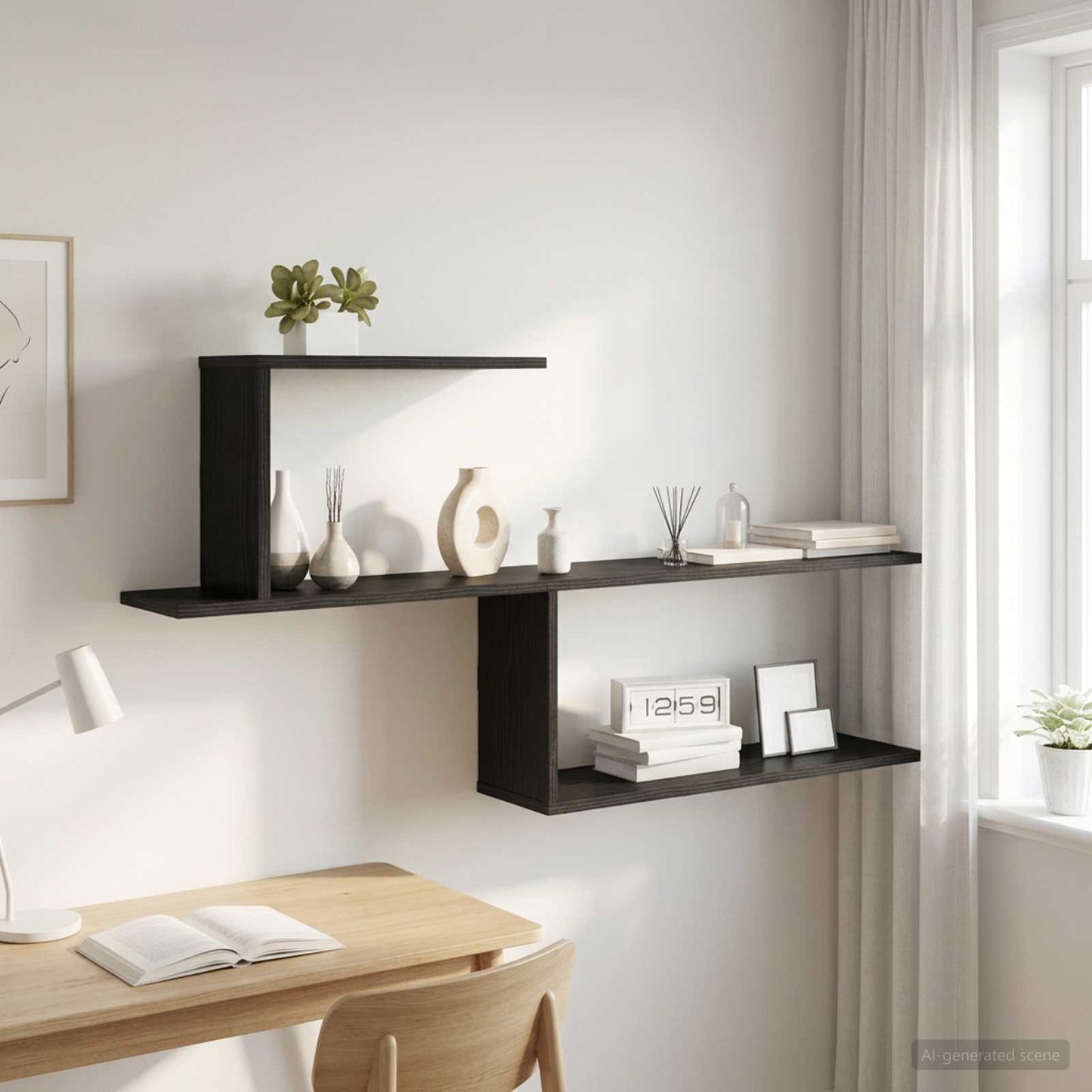 Wall Shelf Black Oak 122 x 18 x 60 cm Engineered Wood