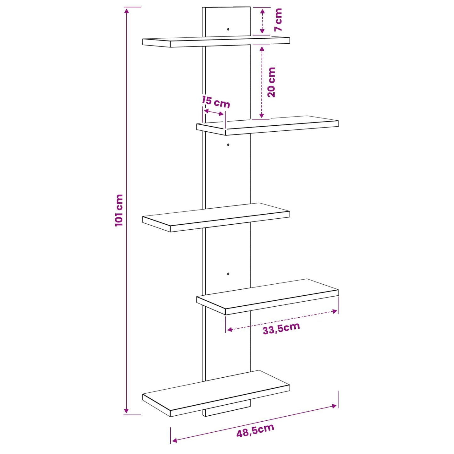 Wall Floating Shelf Smoked Oak 48.5 x 15 x 101 cm