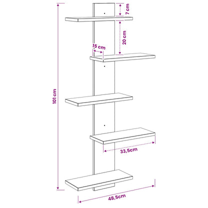 Wall Floating Shelf Smoked Oak 48.5 x 15 x 101 cm
