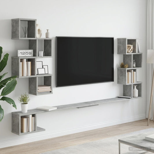 Wall-Mounted TV Shelf Concrete Grey 180 x 15 x 94 cm