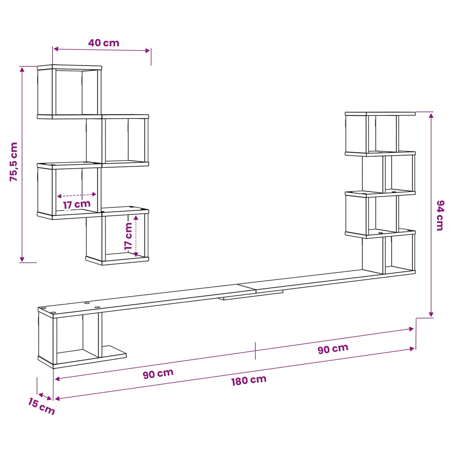 Wall-Mounted TV Shelf Grey Sonoma 180 x 15 x 94 cm