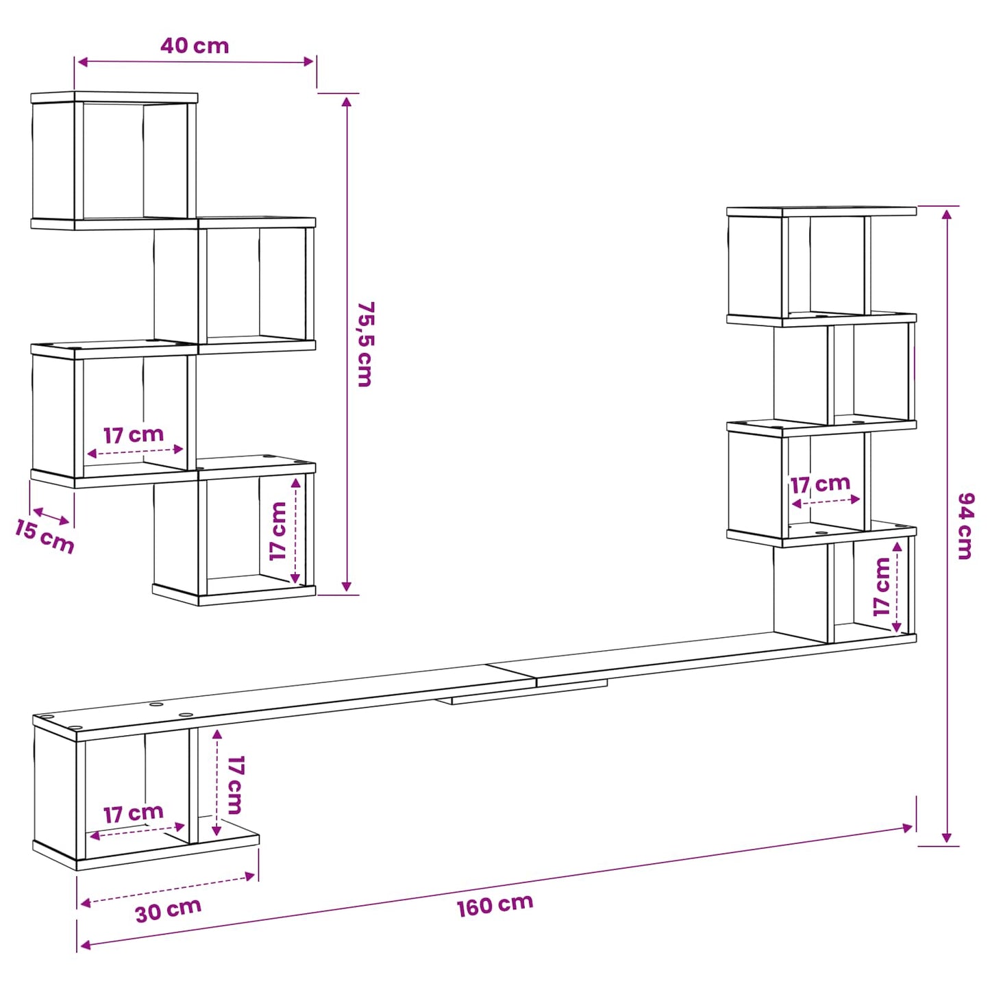 Wall-Mounted TV Shelf Grey Sonoma 160 x 15 x 94 cm