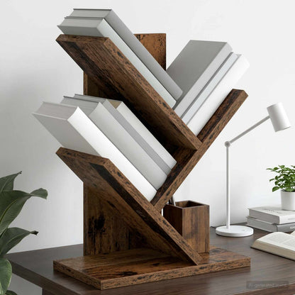 Tree Bookshelf 3-Tier 30 x 18 x 40 cm Engineered Wood Old Wood