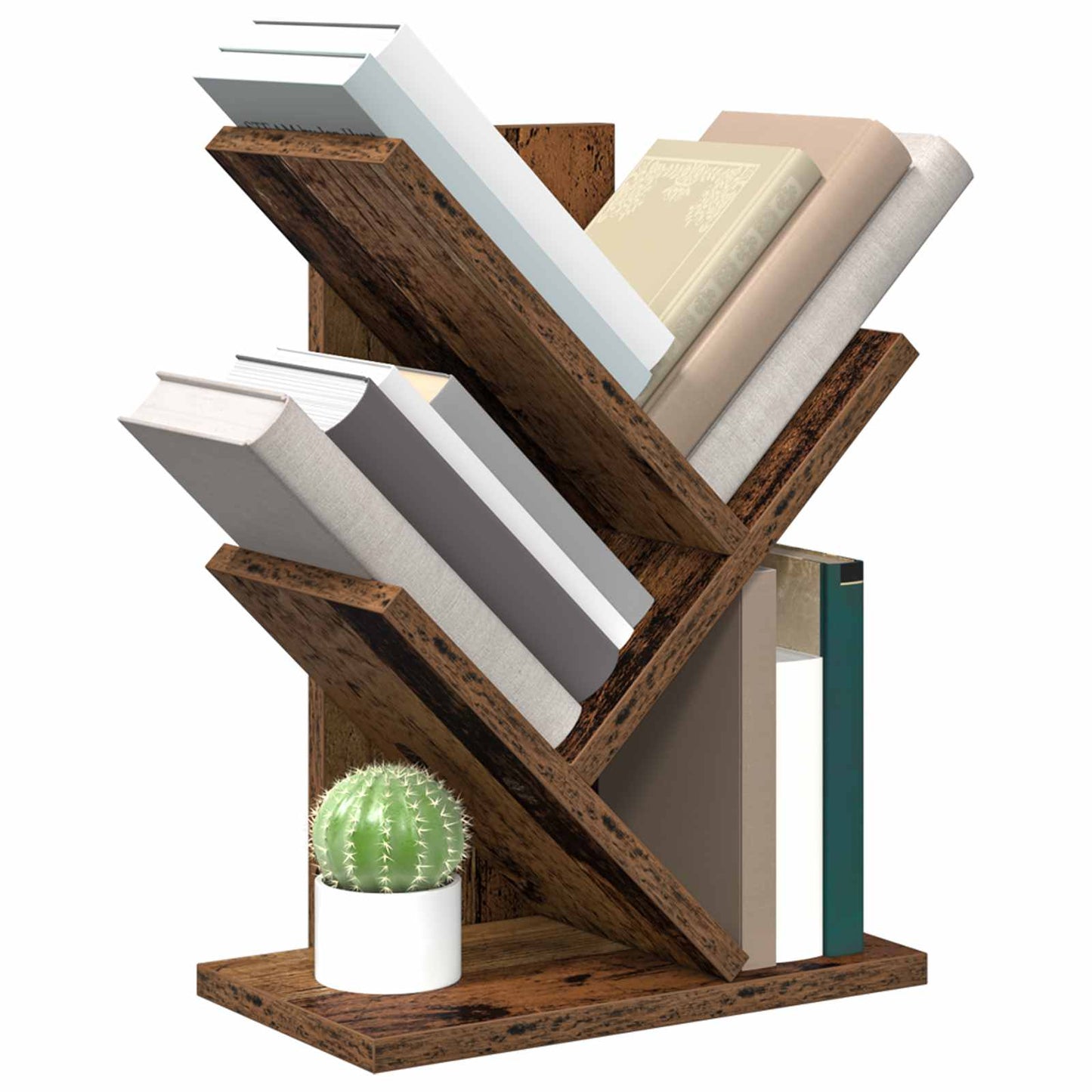 Tree Bookshelf 3-Tier 30 x 18 x 40 cm Engineered Wood Old Wood