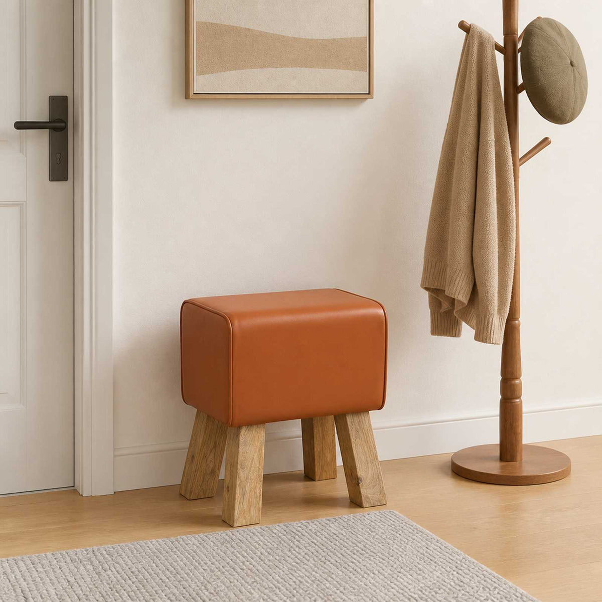 Bench 40 x 30 x 45 cm Real Leather Brown
