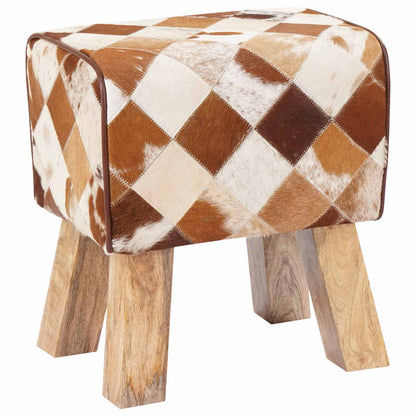 Bench 40 x 30 x 45 cm Real Leather Brown Patchwork