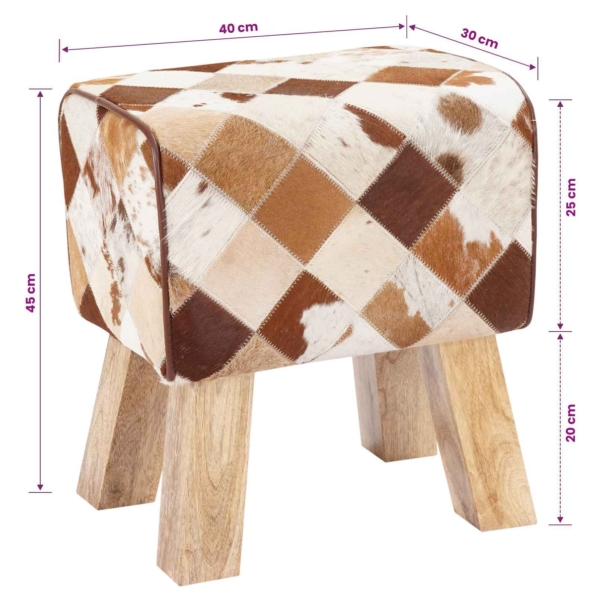 Bench 40 x 30 x 45 cm Real Leather Brown Patchwork