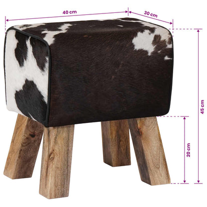 Bench 40 x 30 x 45 cm Real Leather Black and White