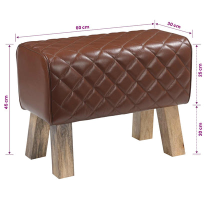 Bench 60 x 30 x 45 cm Real Leather Brown Diamond
