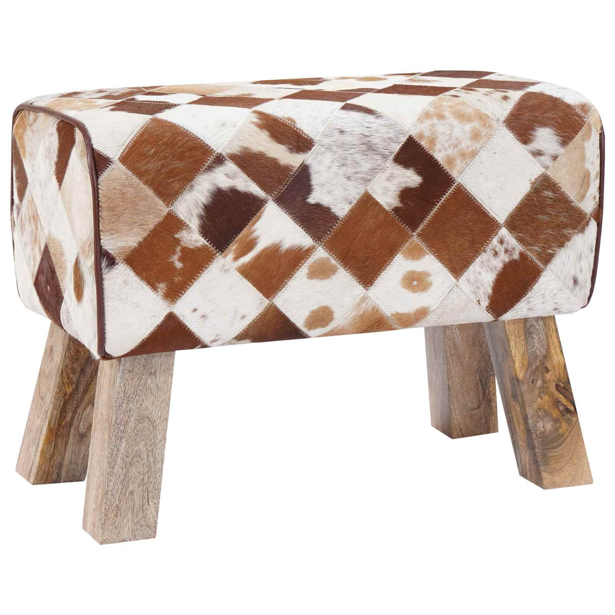 Bench 60 x 30 x 45 cm Real Leather Brown Patchwork