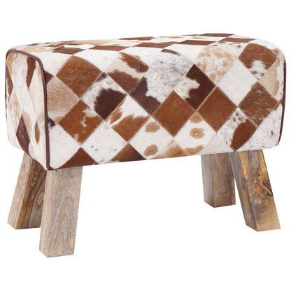 Bench 60 x 30 x 45 cm Real Leather Brown Patchwork