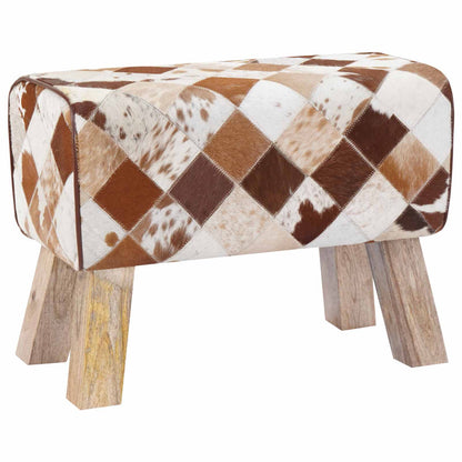 Bench 60 x 30 x 45 cm Real Leather Brown Patchwork