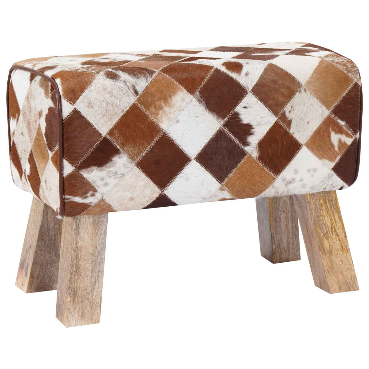 Bench 60 x 30 x 45 cm Real Leather Brown Patchwork