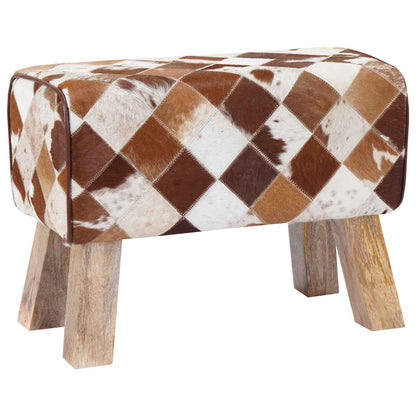 Bench 60 x 30 x 45 cm Real Leather Brown Patchwork