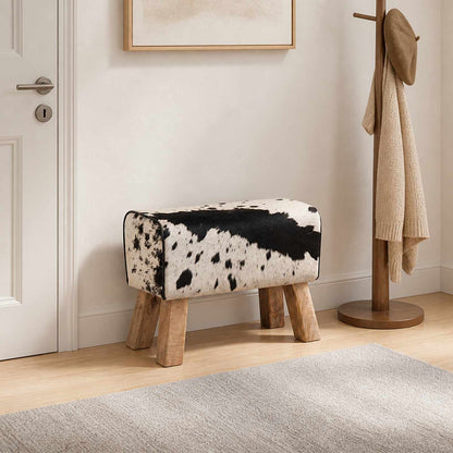 Bench 60 x 30 x 45 cm Real Leather Black and White