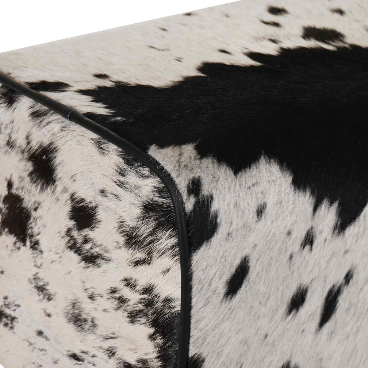 Bench 60 x 30 x 45 cm Real Leather Black and White