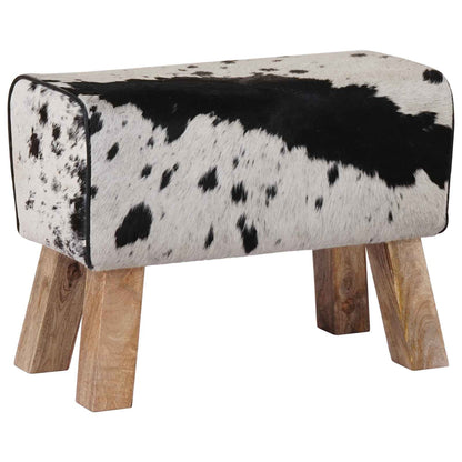 Bench 60 x 30 x 45 cm Real Leather Black and White