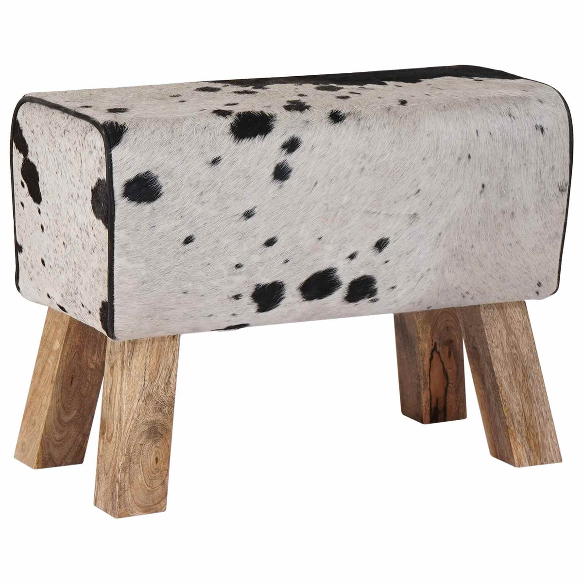 Bench 60 x 30 x 45 cm Real Leather Black and White