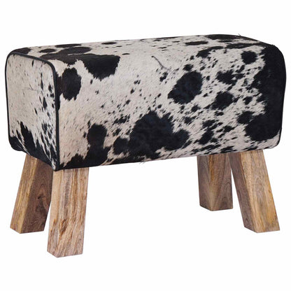 Bench 60 x 30 x 45 cm Real Leather Black and White