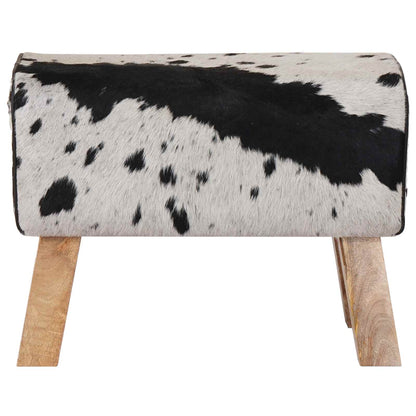 Bench 60 x 30 x 45 cm Real Leather Black and White