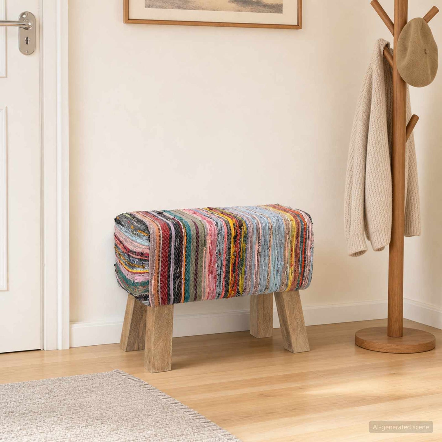 Bench 60 x 30 x 45 cm Real Leather Multicolour
