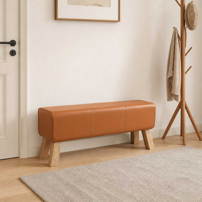 Bench 110 x 30 x 45 cm Real Leather Brown