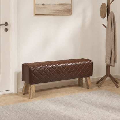 Bench 110 x 30 x 45 cm Real Leather Brown Diamond
