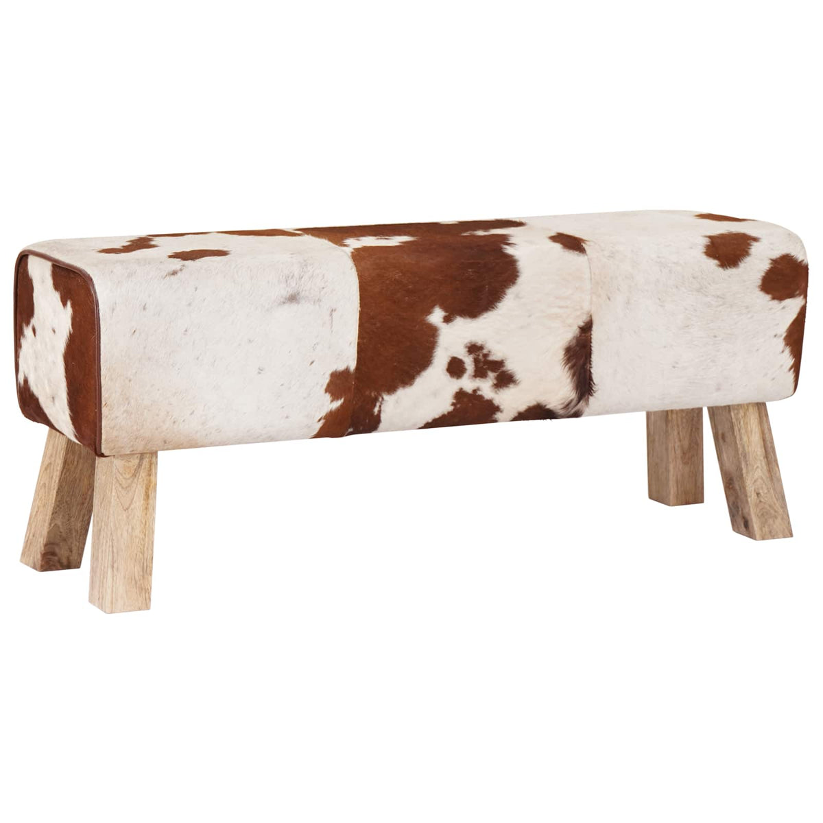 Bench 110 x 30 x 45 cm Real Leather Brown and White