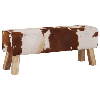 Bench 110 x 30 x 45 cm Real Leather Brown and White