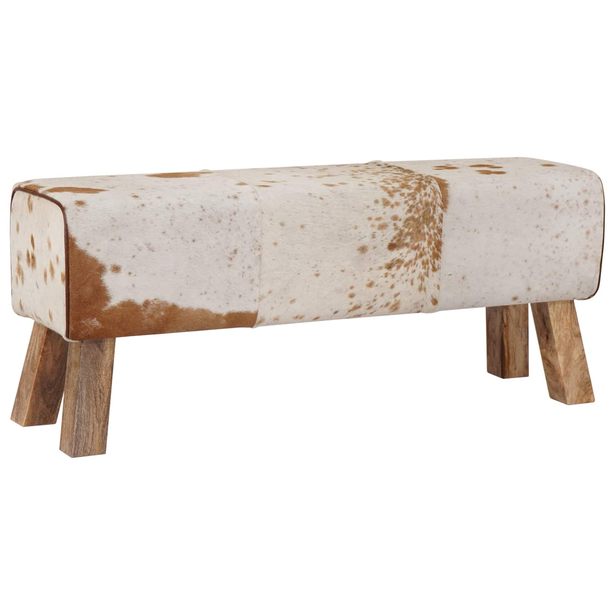 Bench 110 x 30 x 45 cm Real Leather Brown and White